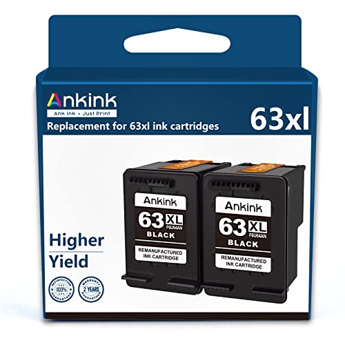 Ankink Higher Yield 63XL Black Ink Cartridges 2 Pack Replacement for HP Ink 63 XL for Officejet 3830 4650 4652 4655 5200 5252 5255 5258 Envy 4520 4512 Deskjet 1112 2132 3630 3632 Printer HP63 HP63xl