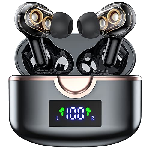 Bluetooth Headphones Wireless Earbuds 40Hrs Playtime with LED Display Charging Case Touch Control 4 Dynamic Drivers in-Ear Earphones with Mic Premium Deep Bass Earphones for Sport Black STACUL-VEAT00L