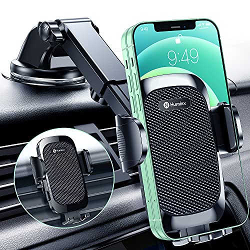 Humixx Phone Mount for Car [Military-Grade Super Suction] Universal Hands-Free Car Phone Holder Mount for Dashboard Windshield Air Vent Car Mount for iPhone 14 Pro Max Plus Samsung All Phones & Cars