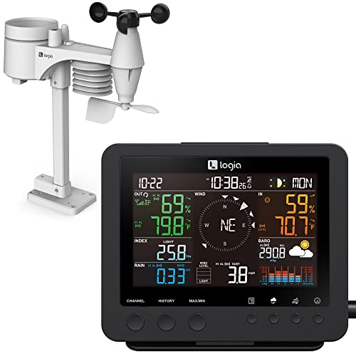 Logia 7-in-1 Weather Station Indoor/Outdoor Weather Monitoring System, Temperature Humidity Wind Speed/Direction Rain UV & More, Wireless Color Console w/Forecast Data, Alarm, Alerts