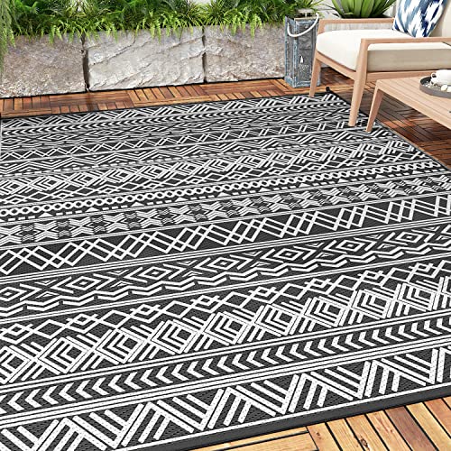 MontVoo-Outdoor Rug Carpet for Patio RV Camping 5x8ft Waterproof Reversible Portable Plastic Straw Rug Outside Indoor Outdoor Area Rug Mat for Patio Clearance Decor Balcony Picnic Geometric Boho Rug