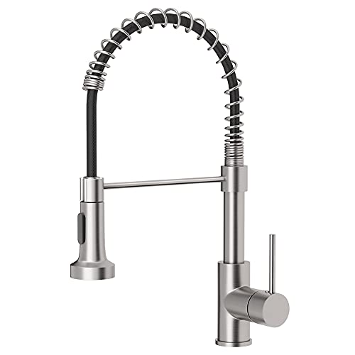 OWOFAN Kitchen Faucet with Pull Down Sprayer Industrial 1 Handle 1 Hole Or 3 Hole Faucet for Farmhouse Camper Laundry Utility Rv Wet Bar Sinks, Stainless Steel Brushed Nickel