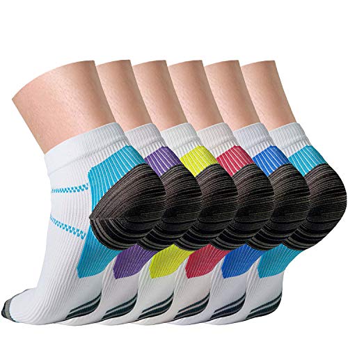 QUXIANG Compression Socks for Women & Men Circulation (3/6/7 Pairs) Arch Support Low Cut Ankle Compression 15-20 mmHg is Best for Running Gym, Sports, Support, Flight Travel, Cycling (Multi 01,S/M)