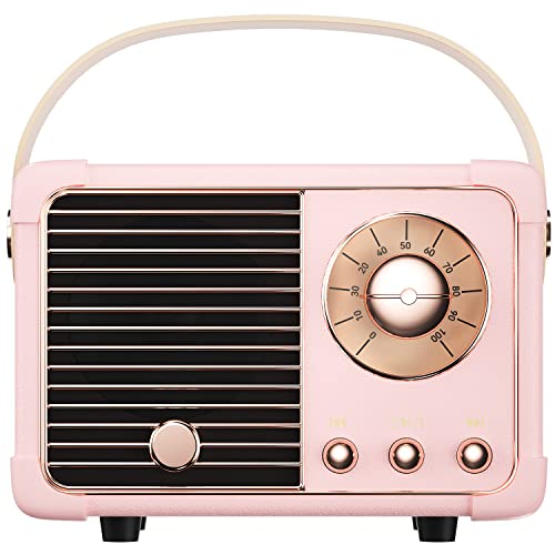 SpringFlora Retro Bluetooth Speaker, Wireless Vintage Small Speaker with Stereo Sound,Hands-free Call,400mA Battery,TF Card,Aux Line, Water-Proof For iOS Android Smartphone Home Office Gift Ideas Pink