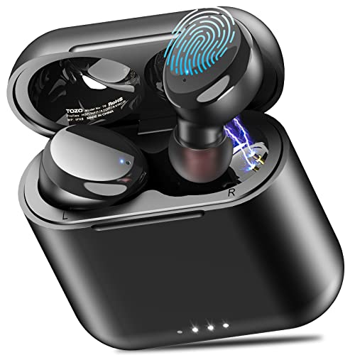 TOZO T6 True Wireless Earbuds Bluetooth 5.3 Headphones Touch Control with Wireless Charging Case IPX8 Waterproof Stereo Earphones in-Ear Built-in Mic Headset Premium Deep Bass for Sport Black