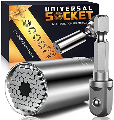 Universal Socket Tools Gifts for Men Dad - Christmas Stocking Stuffers for Men Socket Set with Power Drill Adapter Super Grip Socket Cool Gadgets for Men Birthday Gifts for Men Women Husband (7-19mm)