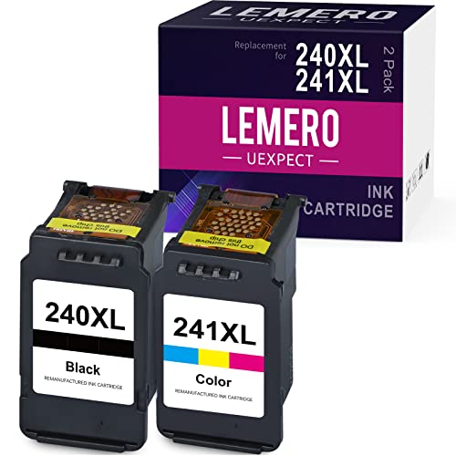 240XL 241XL LemeroUexpect Remanufactured Ink Cartridge Replacement for Canon PG-240 XL CL-241 XL Combo Ink for Pixma MG3620 MG3520 TS5120 MX532 MG3220 MG2120 MX452 MX432 Printer Black Tricolor 2P