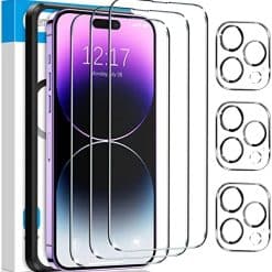 Fotbor for [3+3 Pack] iPhone 14 Pro Max Screen Protector with Camera Lens Protector, 9H Shatterproof Tempered Glass Film with Easy Installation Frame, HD Clear Sensitive Full Coverage 6.7 Inch