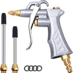 JASTIND Industrial Air Blow Gun with Brass Adjustable Air Flow Nozzle and 2 Steel Air flow Extension, Pneumatic Air Compressor Accessory Tool Dust Cleaning Air Blower Gun
