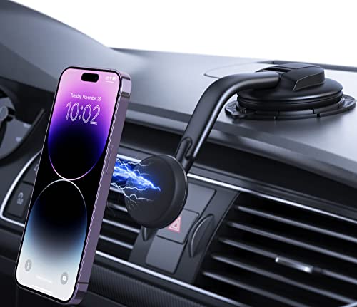 Magnetic Phone Holder for Car, [ Powerful Magnets & Military-Grade Suction] Car Phone Holder Mount Dashboard Windshield Cell Phone Holder Phone Stand for Car Fit for iPhone Android Automobile Cradle