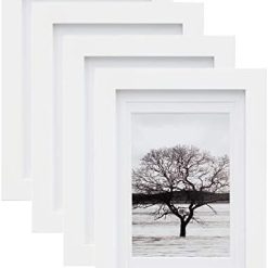 Egofine 5x7 Picture Frames 4 PCS - Made of Solid Wood Covered by Plexiglass Matted for 4x6 and 3.5x5 for Table Top Display and Wall Mounting photo frame White