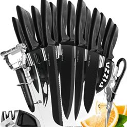 Home Hero 20 Pieces Kitchen Knife Set, Steak Knife Set & Kitchen Utility Knives - Ultra-Sharp High Carbon Stainless Steel Knives with Ergonomic Handles (20 Pc Set, Black)