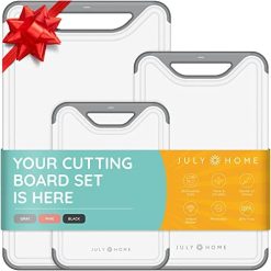 Cutting Boards for Kitchen - Plastic Cutting Board Set of 3, Dishwasher Safe Cutting Boards with Juice Grooves, Thick Chopping Boards for Meat, Veggies, Fruits, Easy Grip Handle, Non-Slip (Gray)