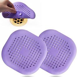 Hair Drain Catcher,Square Hair Drain Cover for Shower Silicone Hair Stopper with Suction Cup,Easy to Install Suit for Bathroom,Bathtub,2 Pack (Purple)