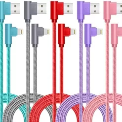 Jeercor iPhone Charger Cord Right Angle Lightning Cable 6FT 5 Pack 90 Degree Nylon Braid Charging Cord Fast Charging Compatible for iPhone 12/12pro/11/11pro/XS/MAX/XR/X/8P/8/7P/7/6 iPad