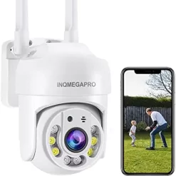 Security Camera Outdoor, PTZ 355°View 1080P Security System 2.4GHZ WiFi Security Cameras Outdoor with Color Night Vision, Motion Detection and Alarm, IP66 Waterproof, 2-Way Talk, 24/7 SD Storage