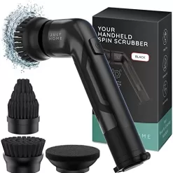 JULY HOME Handheld Electric Spin Scrubber, Cordless Automatic Power Scrubber for Shower, Cleaner for Tile, Grill, Dish, Sink, Shower Scrubber with 3 Brush Heads (Packaging May Vary, Black)