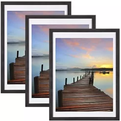 Sindcom 12x16 Picture Frame 3 Pack, Poster Frames with Detachable Mat for 11x14 Prints, Horizontal and Vertical Hanging Hooks for Wall Mounting, Charcoal Gray Photo Frame for Gallery Home Décor