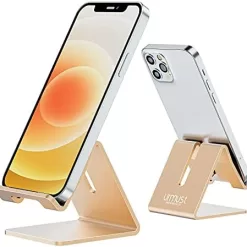 Urmust Desk Cell Phone Stand Holder Aluminum Phone Dock Cradle for iPhone 14 13 12 11 Pro Xs Max Xr X 8 7 6 6s Plus 5 5s 5c, Office Decor Office Supplies Accessories Desk (Gold)