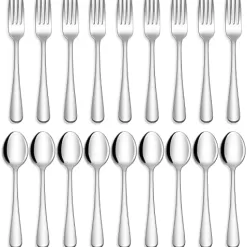 Hiware 24-piece Forks and Spoons Silverware Set, Food Grade Stainless Steel Flatware Cutlery Set for Home, Kitchen and Restaurant, Mirror Polished, Dishwasher Safe