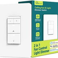 TREATLIFE Smart Ceiling Fan Control and Dimmer Light Switch, Neutral Wire Needed, 2.4GHz Single Pole Wi-Fi Fan and Light Switch Combo, Works with Alexa, Google Home and SmartThings, Remote Control