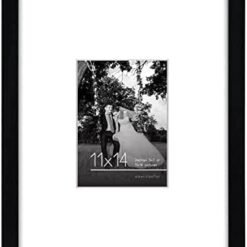 Americanflat 11x14 Picture Frame in Black - Displays 5x7 With Mat and 11x14 Without Mat - Composite Wood with Shatter Resistant Glass - Horizontal and Vertical Formats for Wall