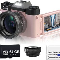 Acuvar 4K 48MP Digital Camera for Photography, Vlogging Camera for YouTube with 3.0’’ 180° Flip Screen, WiFi, 16X Digital Zoom, Wide Angle & Macro Lens, Rechargeable Battery, 64GB Micro SD Card