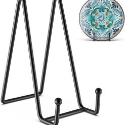 3 Pack 6 Inch Plate Stands for Display Picture Stand - 6 Inch Vinyl Table Top Display, Metal Frame Holders Decorative Plate for Book , Picture, Photo and Platter, Tabletop Art, Black 3 Packs