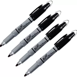 ASAP Office Products Mini Markers, Black, 4 Markers, Mini Permanent Markers With Golf Keychain Clips, Fine Point - BLACK Markers - 4 Pens Per Pack