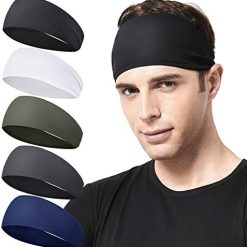 Acozycoo Mens Running Headband,5Pack,Mens Sweatband Sports Headband for Running,Cycling,Basketball,Yoga,Fitness Workout Stretchy Unisex Hairband