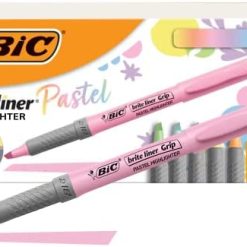 BIC Brite Liner Grip Pastel Highlighter Set, Chisel Tip, 12-Count Pack of Assorted Colors, Cute Highlighters for Bullet Journal Exercises, Note Taking and More