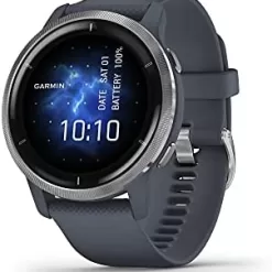 Garmin 010-02430-00 Venu 2, GPS Smartwatch, Advanced Health Monitoring, Fitness Features, Silver Bezel with GraniteBlue Case and Silicone Band