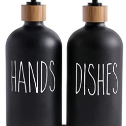 MOMEEMO Glass Soap Dispenser Set, Contains Glass Hand Soap Dispenser and Glass Dish Soap Dispenser. Matte Black Soap Dispenser Suitable for The Kitchen Soap Dispenser, Rustic Kitchen Decor. (Black)