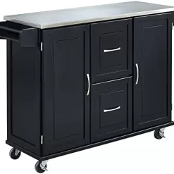 Patriot Black Kitchen Cart with Stainless Steel Top by Home Styles
