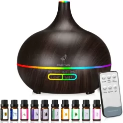 REDFMG Essential Oil Diffuser, 400ML Oil Diffuser with 14 LED Light Colors, Remote Control and 4 Timers Aromatherapy Diffuser for Large Room Bedroom Home Office