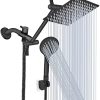 Shower Head, 8‘’ High Pressure Rainfall Shower Head/Handheld Shower Combo with 11'' Extension Arm, 9 Settings Adjustable Anti-leak Shower Head with Holder, Height/Angle Adjustable, Chrome, Matte Black