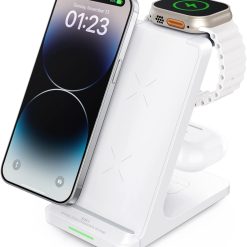 Wireless Charging Station, 3 in 1 Fast Wireless Charger Stand for Multiple Devices Apple Watch Ultra Series 8 7 6 SE 5 4 3 2, iPhone 14 13 12 11 Pro Max/14 Plus/Mini/X/XS/XS Max/XR/SE, Airpods Pro 2 3