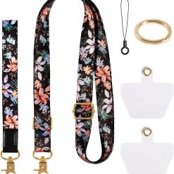 Zafolia Cell Phone Lanyard, Phone Lanyard Crossbody, Wrist Strap, lanyards for Keys, Universal Adjustable Shoulder Neck Straps for iPhone Case ID Badges and Most Smartphones (Pretty Flowers)