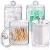4 PACK Qtip Holder Dispenser for Cotton Ball, Cotton Swab, Cotton Round Pads, Floss Picks – 10 oz Clear Plastic Apothecary Jar Set for Bathroom Canister Storage Organization, Vanity Makeup Organizer